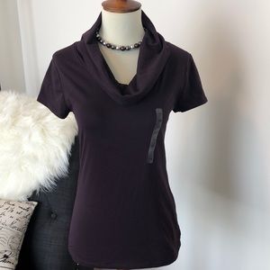 Ann Taylor Eggplant Short-sleeve Cowl-neck Top